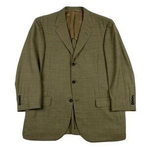 Oxxford Clothes Tan Brown Merino Wool Checked Blazer Size Mens 44L